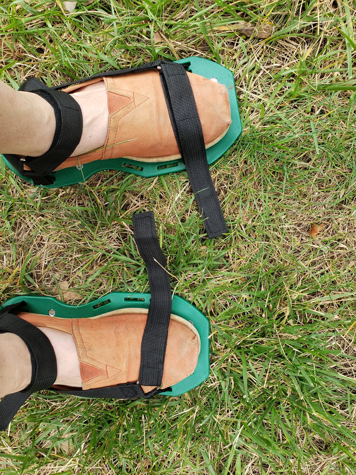 Ohuhu Lawn Aerator Shoes with Hook & Loop Straps, All New Unique Design Free-Installation Heavy Duty Spiked Aerating Sandals, One-Size-Fits-All for Yard Patio Lawn Garden customer photo 1