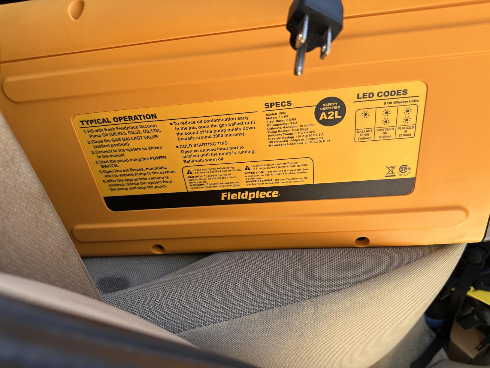 Fieldpiece VP67 Vacuum Pump – 6 CFM, 1/2 HP DC Motor, RunQuick Oil Change System – Portable - Professional HVAC Tool - A2L Compatible customer photo 1