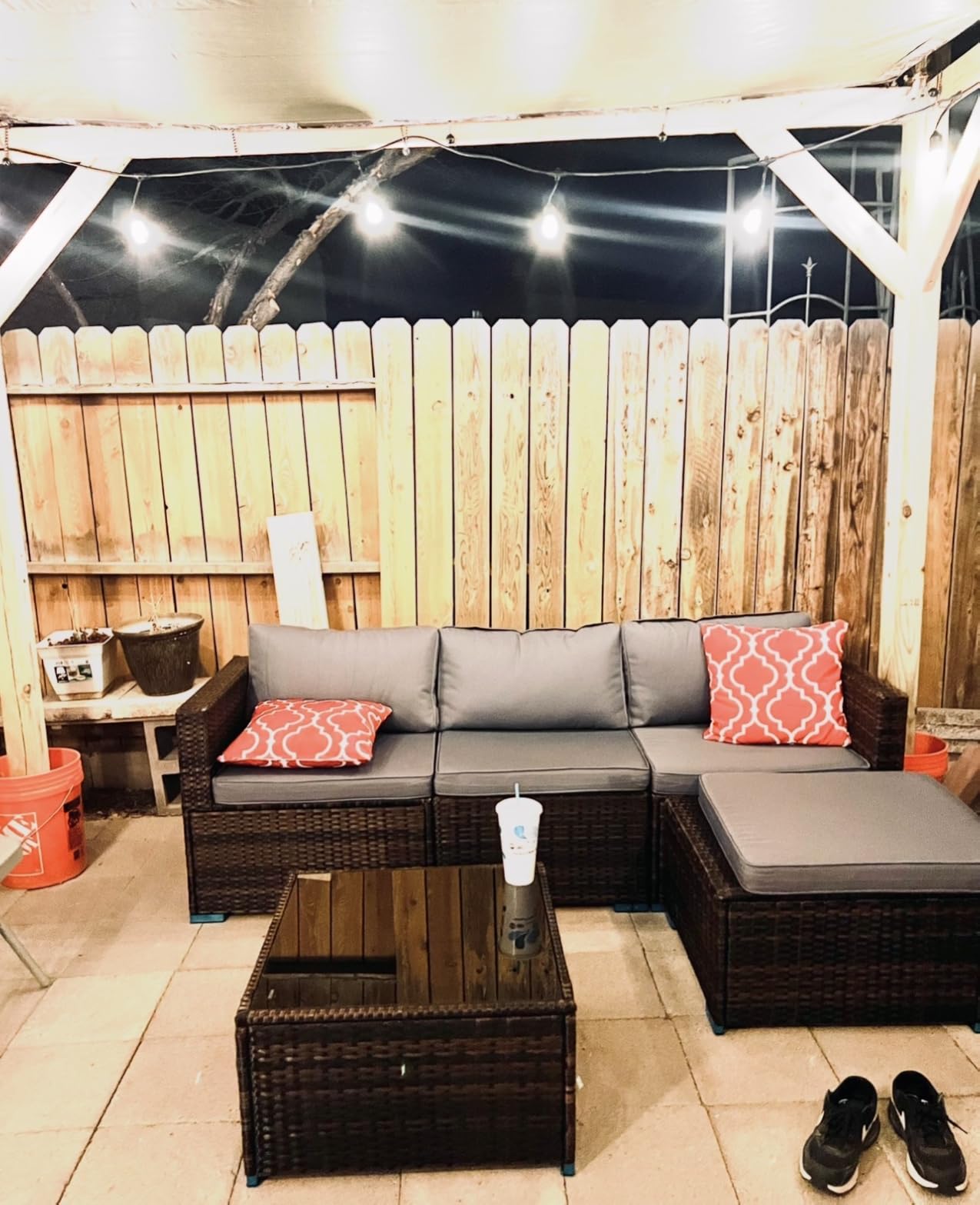 Aiho 5 Pieces Patio Furniture Set All-Weather Outdoor Wicker Sectional Patio Furniture with Cushion and Glass Table (Grey) customer photo 1