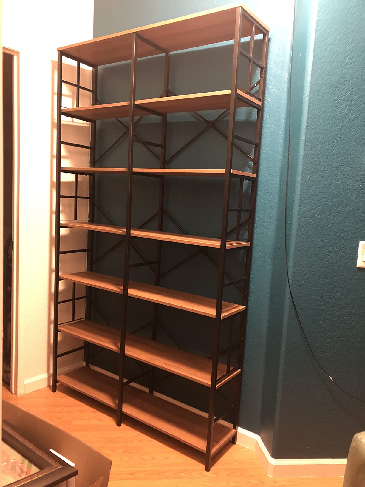 HOMISSUE Bookshelf, Industrial Double Wide 7-Tier Bookshelves, 84