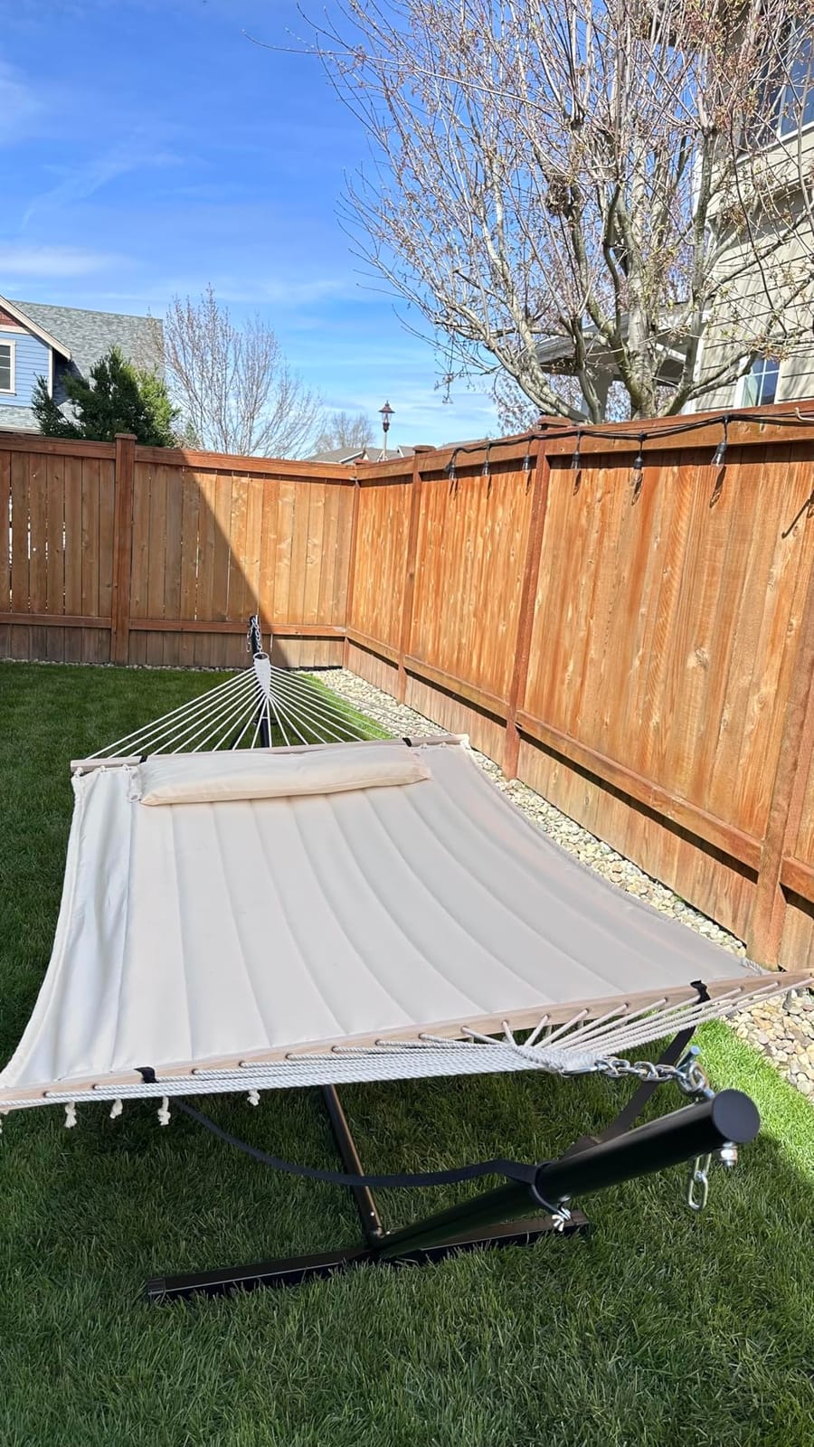 SUNCREAT Portable Double Hammock with Stand, 475 lbs Capacity, Green Stripe customer photo 1