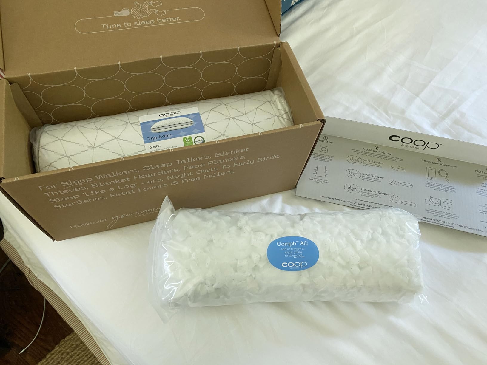 Coop Home Goods Cool+ Crescent Adjustable Pillow, Queen Size Plus Shaped Memory Foam Pillows with Cooling Gel, Neck Support, Back or Side Sleeper Pillow, CertiPUR US/GREENGUARD Gold customer photo 1