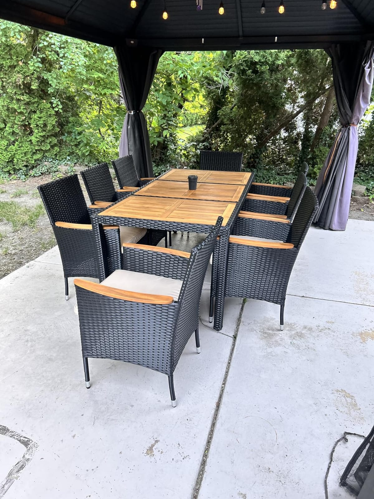 Flamaker Patio Dining Set for 8 Outdoor Acacia Wood Table and Chairs, Black customer photo 1