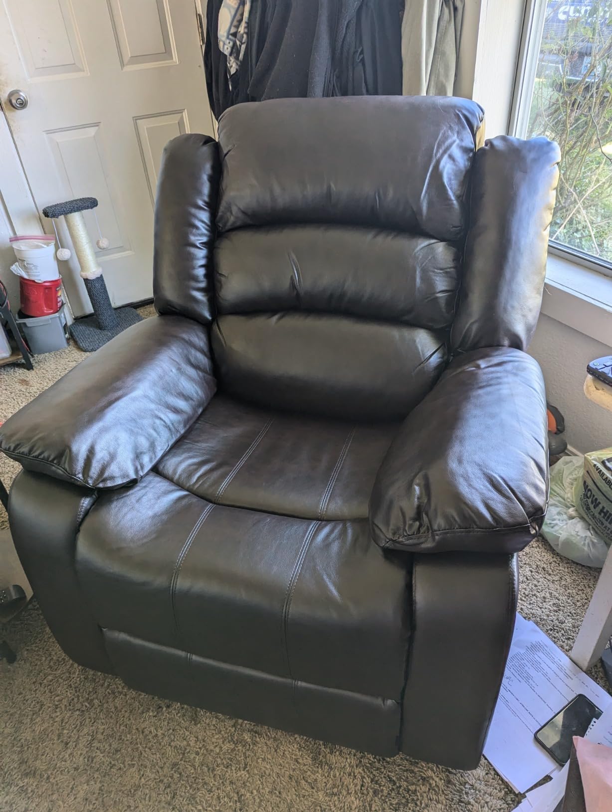 ANJ Manual Recliner Chair, Breathable Faux Leather Reclining Chairs with Overstuffed Arm and Back, Living Room Single Sofa Recliners (Dark Brown) customer photo 1