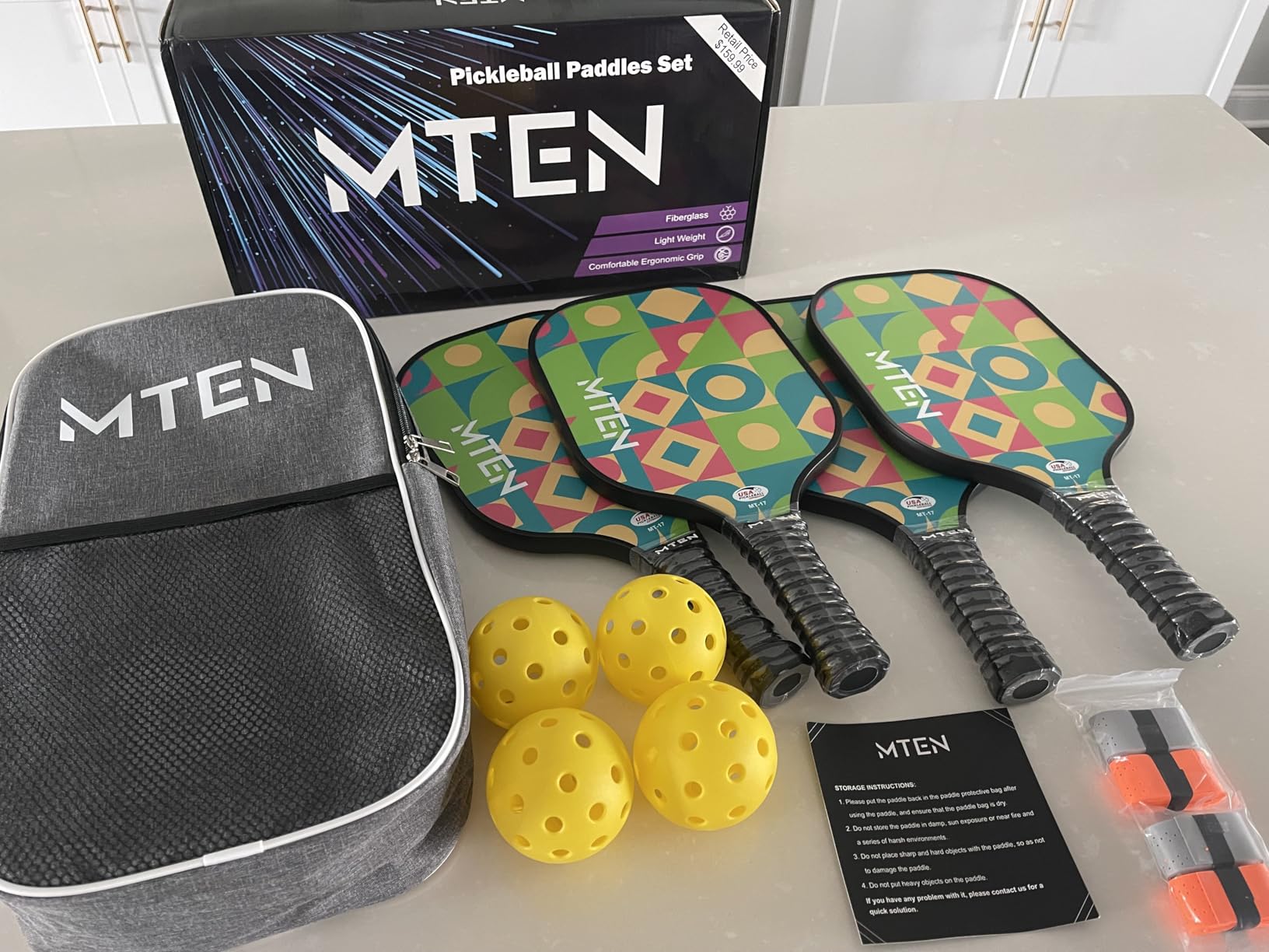 MTEN Pickleball Paddles Set of 2/4/1, USAPA Approved Fiberglass Rackets customer photo 1