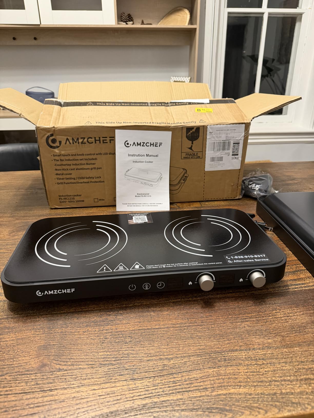 AMZCHEF Double Induction Cooktop, 1800W 2 Burner with Griddle Pan, Grey customer photo 1