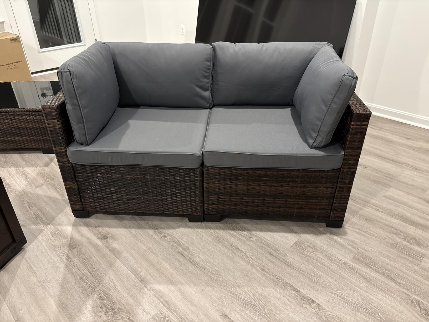 Qsun 7 Pieces Outdoor Patio Furniture Set, PE Rattan Outdoor Wicker Sectional Furniture Sofa Set, with Cushions and Glass Coffee Table, for Balcony, Porch, Garden, Grey customer photo 2