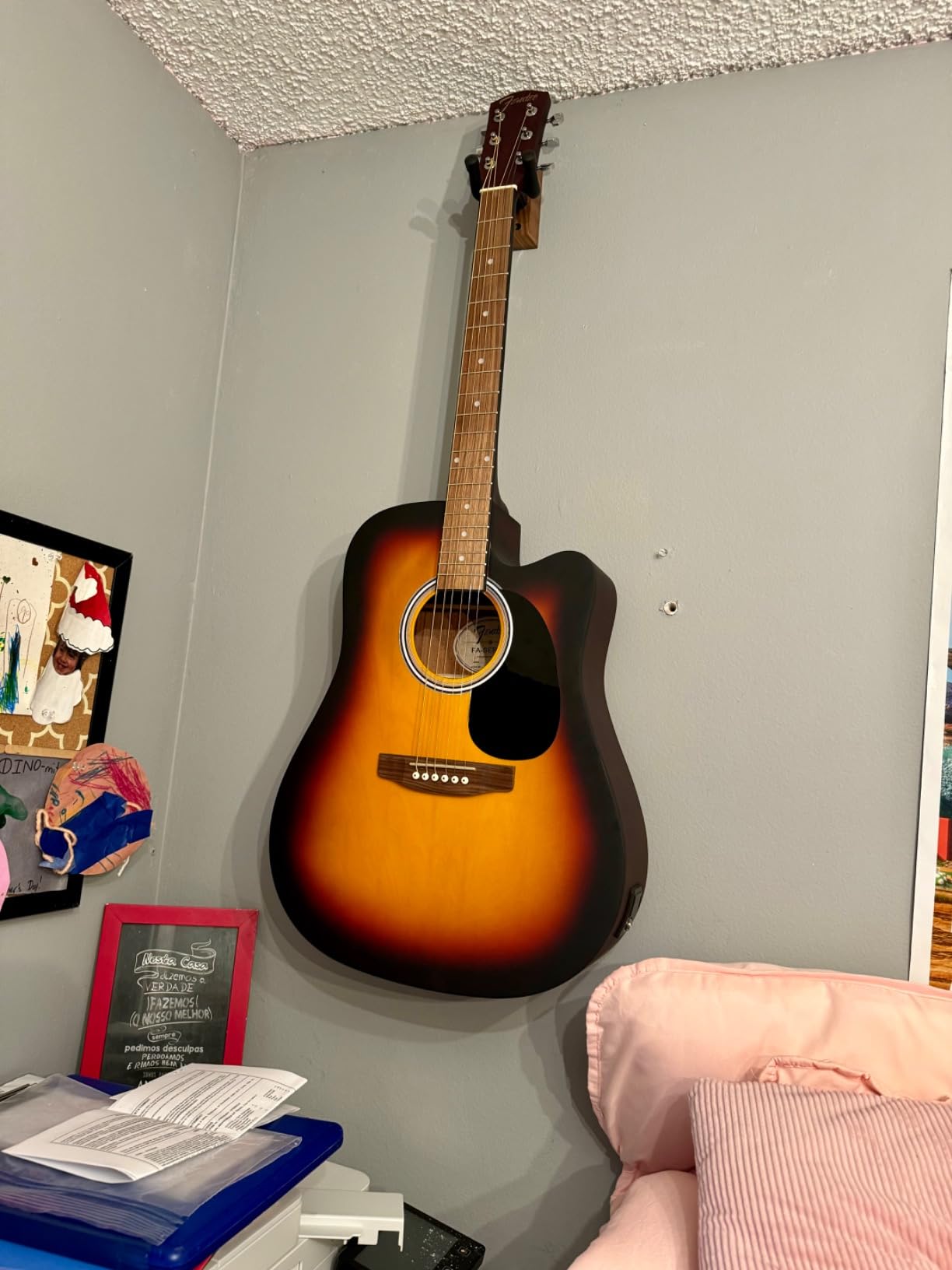 Fender FA-25CE Dreadnought Acoustic Electric Guitar, Beginner Guitar, with 2-Year Warranty, Includes Built-in Tuner and On-Board Volume and Tone Controls, Comes with Free Lessons, Natural customer photo 2