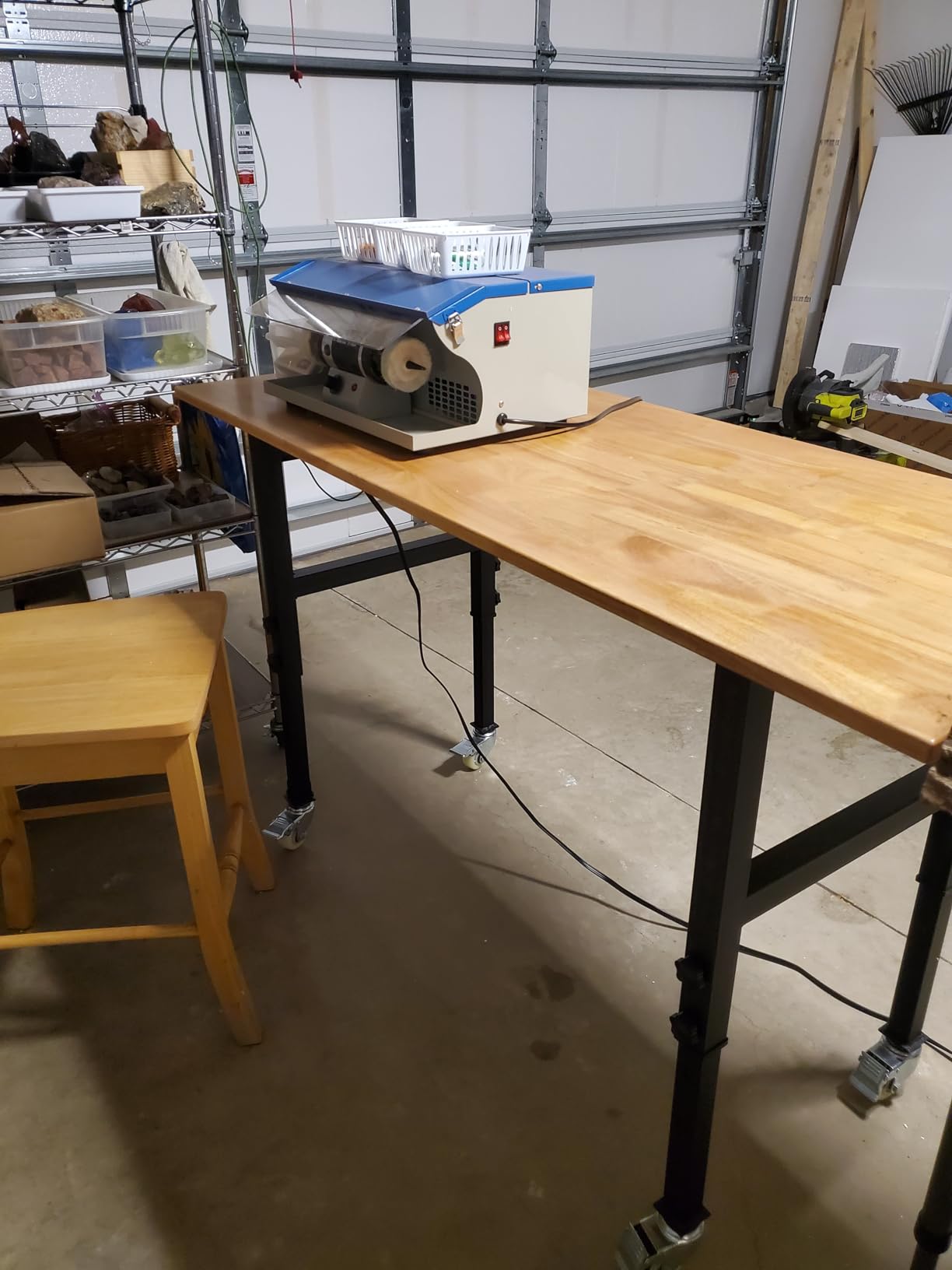 60” Heavy-Duty Solid Wood Work Bench Work Table with Wheels, Adjustable Height Portable Workbench with Power Outlets, 3000 Lbs Capacity Workstation for Garage, Workshop customer photo 2