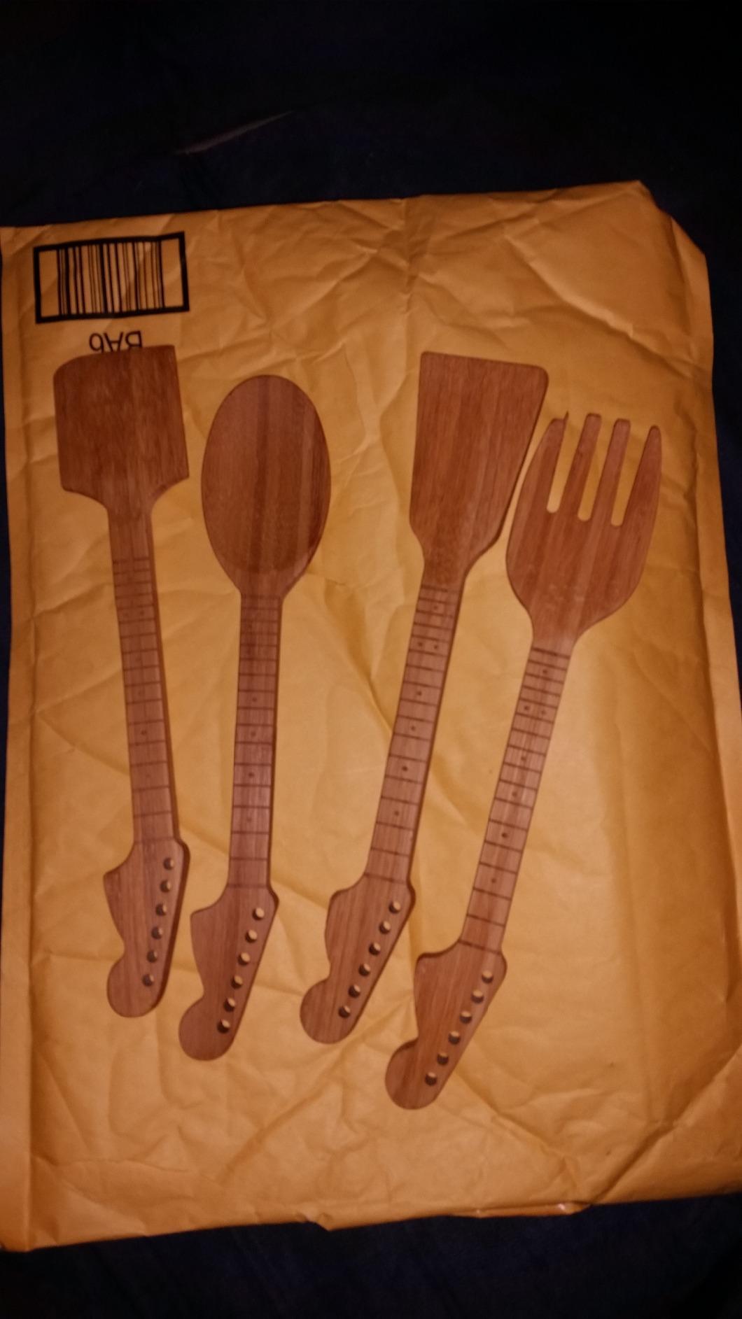 Guitar Bamboo Cooking Utensils Set (4-Piece) | Wooden Spoons and Spatulas | Fun Music Themed Kitchen Gadgets & Accessories | Unique Gift for Musicians, Guitar Players customer photo 1