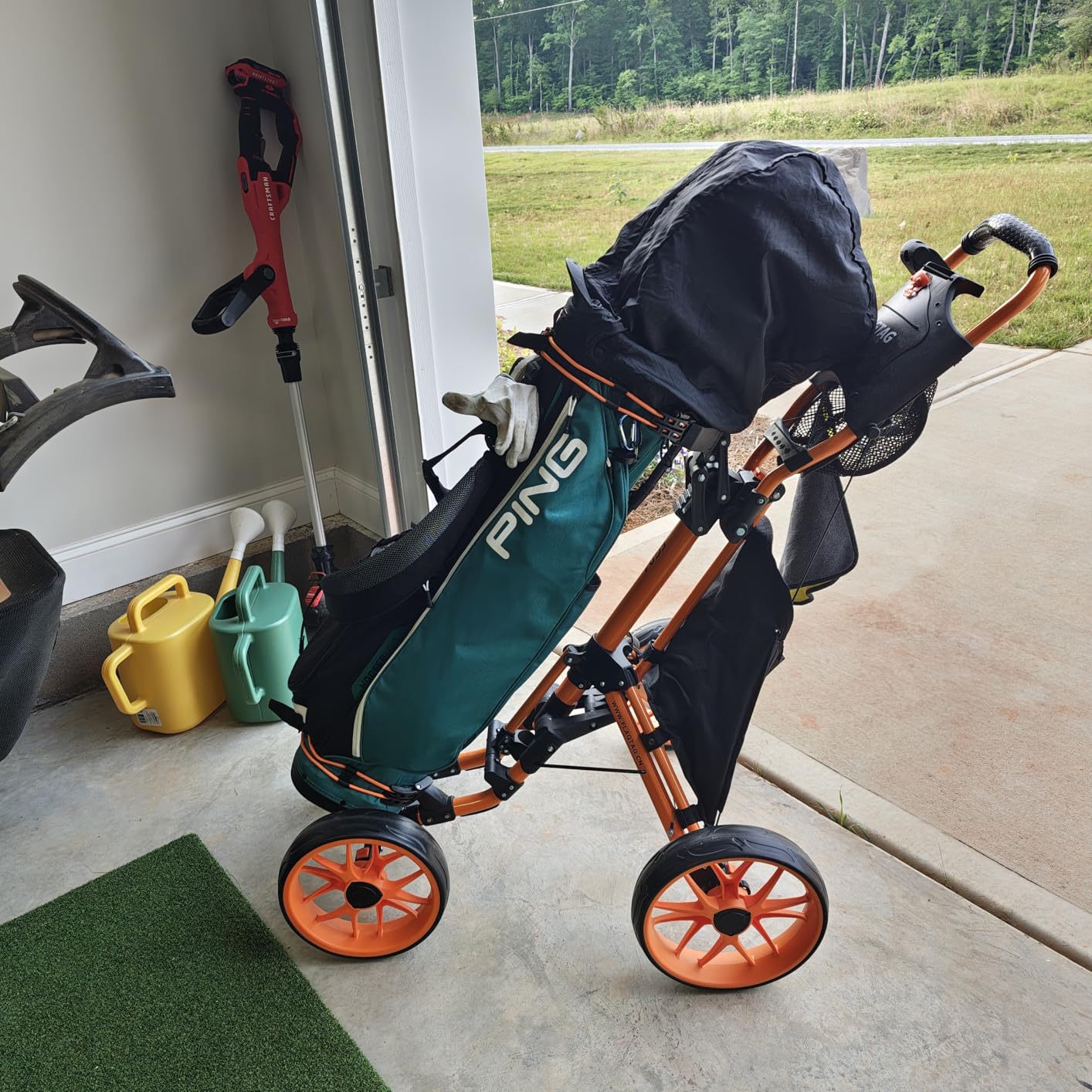 FLAGTAG Golf Push Cart 4-Wheels,Folding Golf Cart, Golf Pull cart with Cup Holder,Umbrella Holder,Cooler Bag, Foldable with one-Click,Handle Height Adjustable,Drink Holder,Walking Push cart customer photo 2