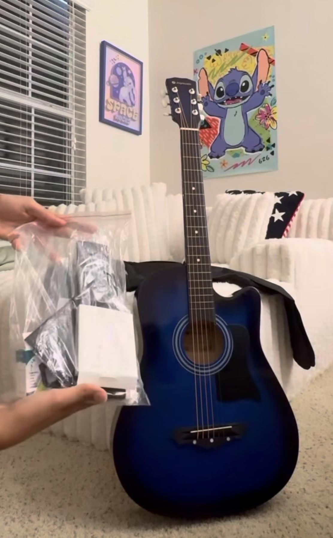 Joymusic 38 inch brown beginner acoustic guitar kit,bundle with a strap with picks holder,digital tuner, set strings, capo,cleaning cloth,6 picks,gig bag.(JG-38C,BR) customer photo 1
