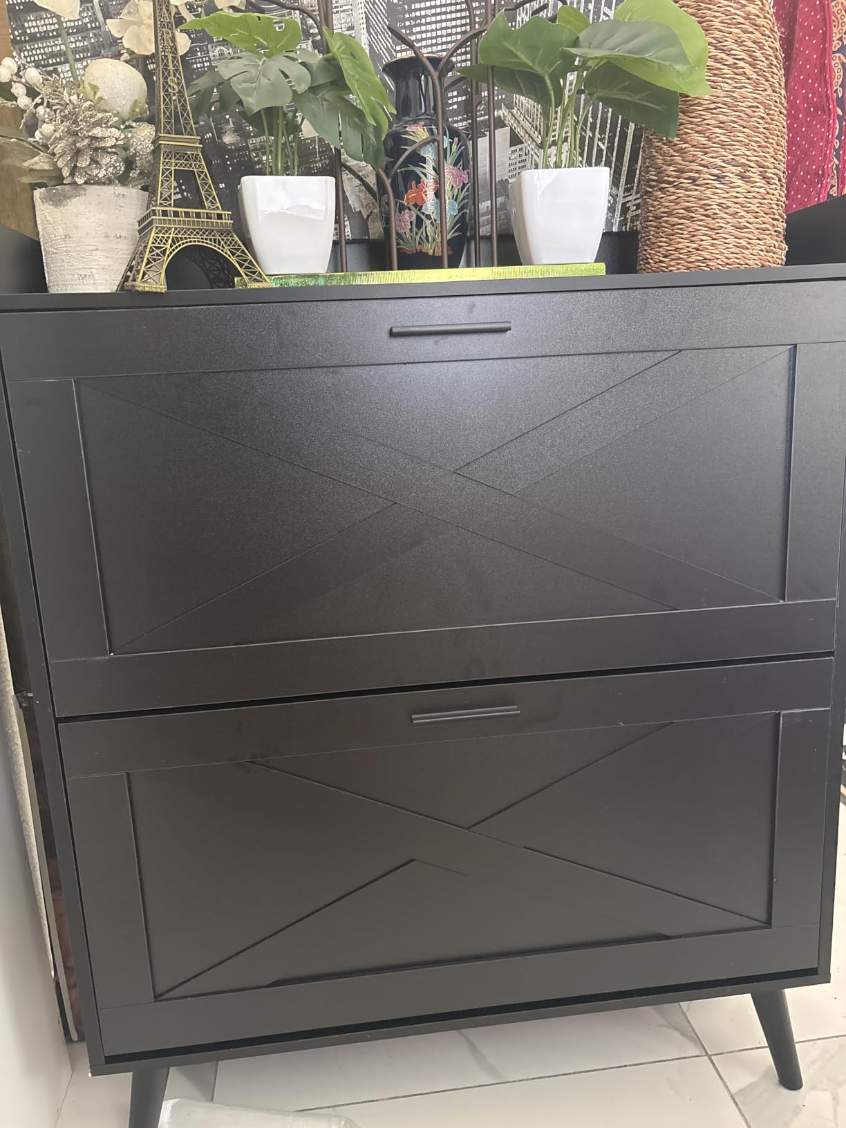 Homleke Farmhouse Shoe Storage Cabinet with Flip Drawers & Barn Door Design customer photo 1