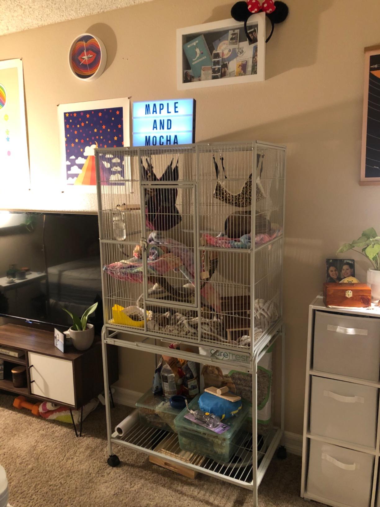 Huge X-Large Wrought Iron 4-Level Chew-Proof Tight 1/2-inch Wire Spacing Ferret Chinchilla Sugar Glider Rats Mices Rabbit Squirrel Hamster Cage with Detachable Rolling Stand customer photo 1