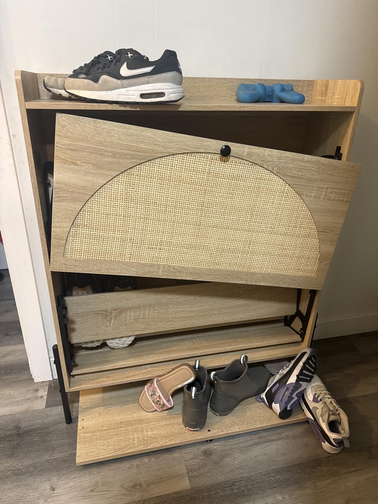 IRONCK Rattan Shoe Cabinet Storage with 2 Flip Drawers, Oak customer photo 1