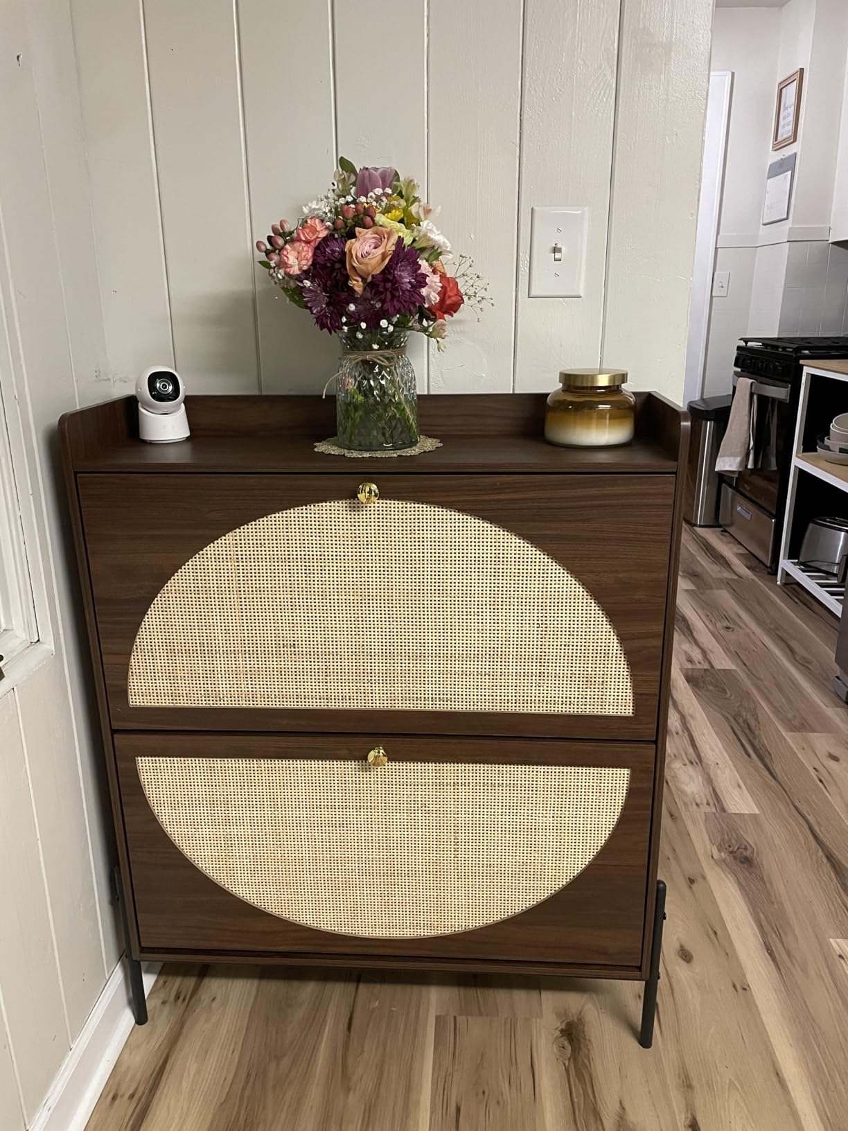IRONCK Rattan Shoe Cabinet Storage with 2 Flip Drawers, Oak customer photo 2