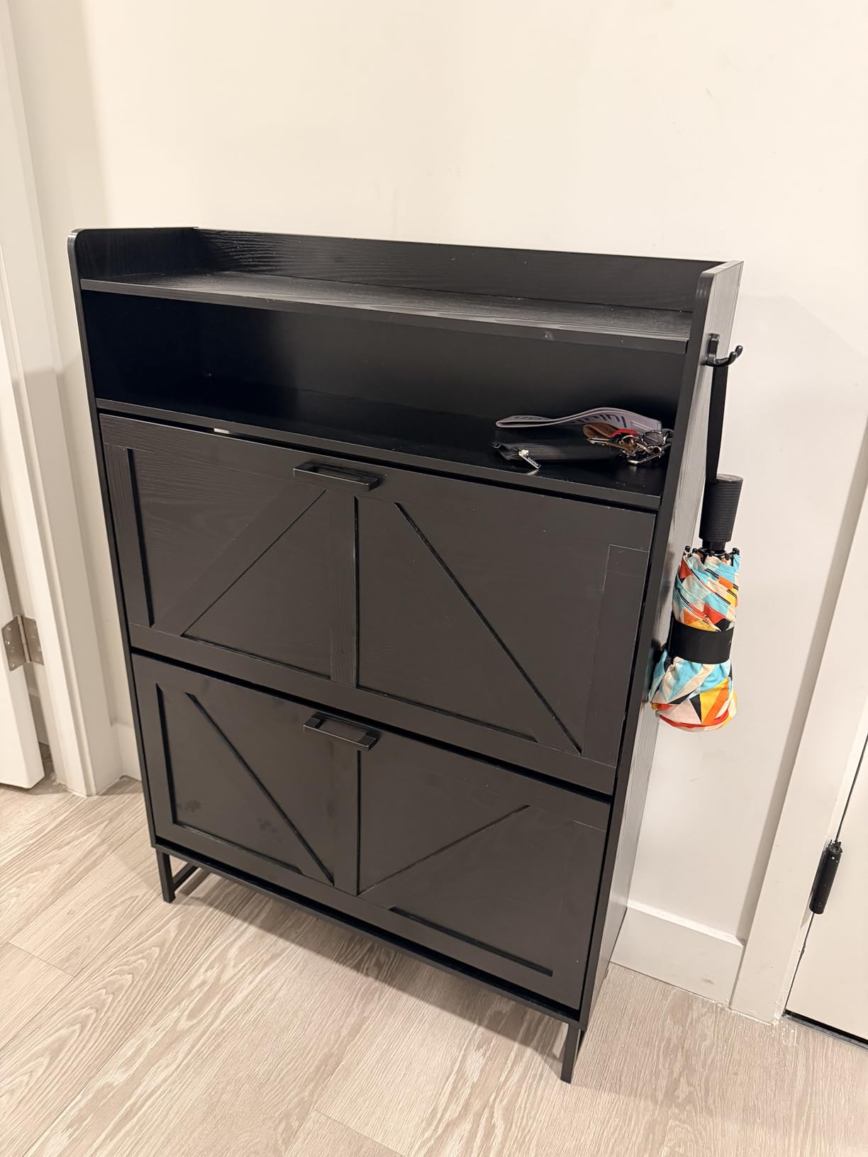 Xixini Shoe Storage Cabinet with 2 Flip Drawers, Entryway Shoe Rack, Black customer photo 1