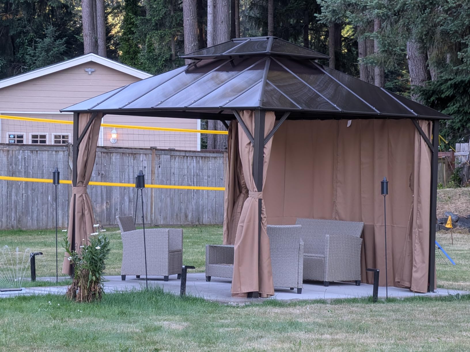 Aoxun 12'x10' Hardtop Gazebo with Polycarbonate Double Roof, Brown customer photo 2