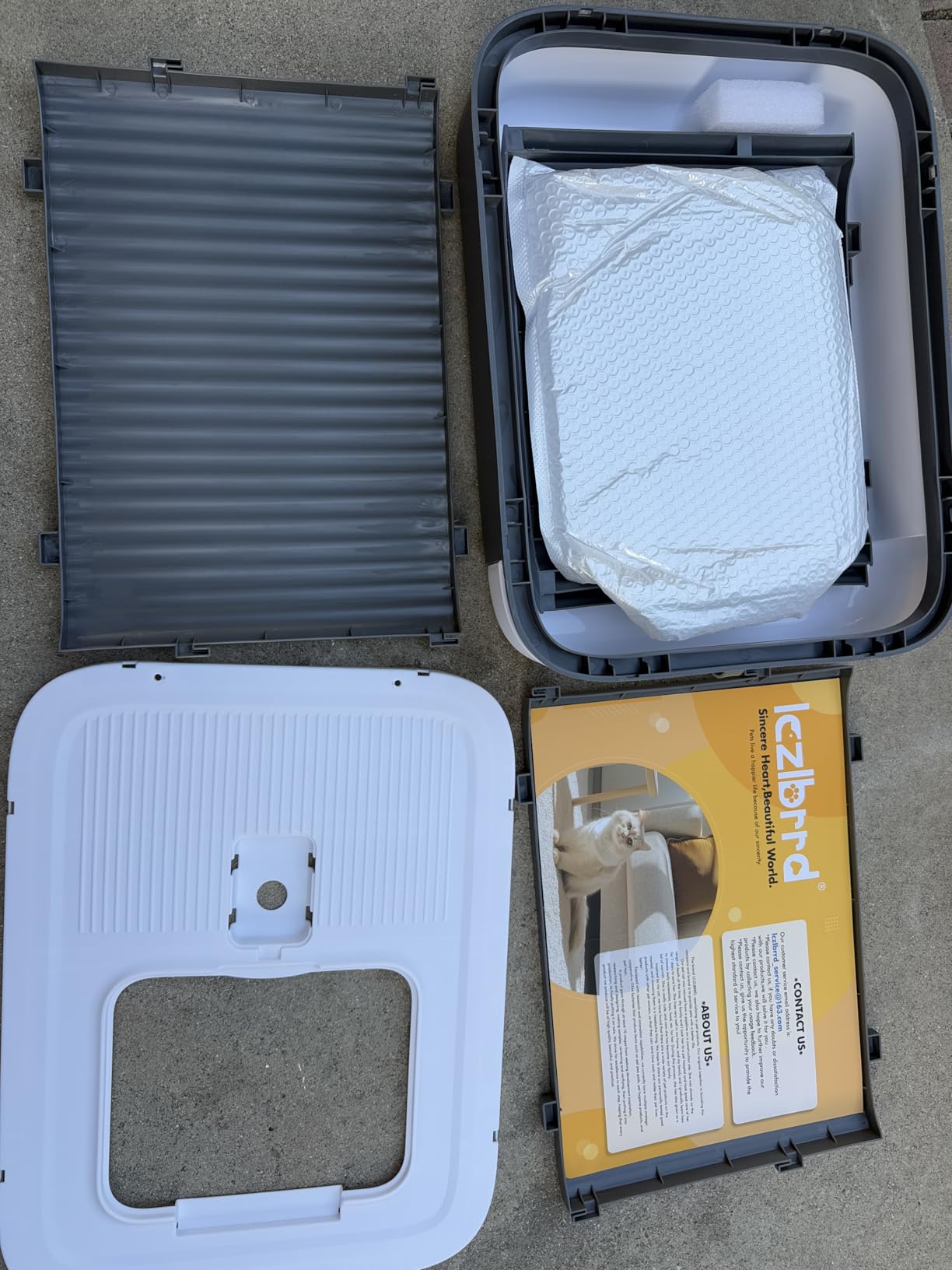 Covered Cat Litter Box with Lid for Kitten to Medium, Grey-White customer photo 2