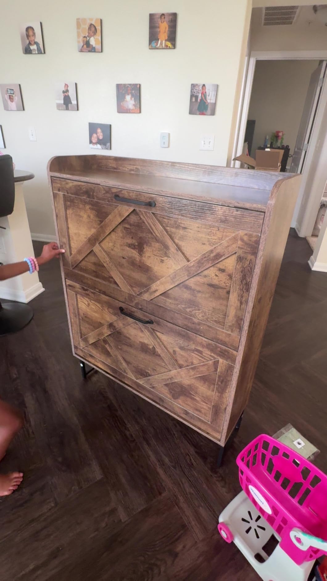 Nicetree Shoe Storage Cabinet with 2 Flip Drawers, Freestanding Wood Shoe Organizer with Metal Legs, Farmhouse Slim Shoe Rack for Entryway, Foyer, Hallway, Rustic Brown customer photo 1