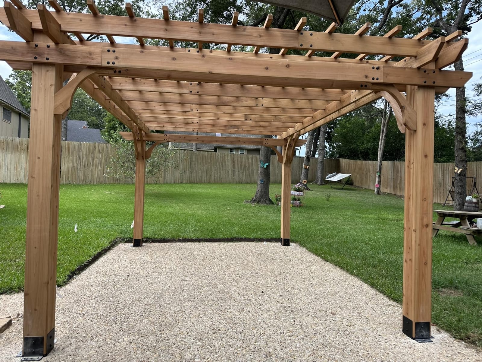 Backyard Discovery Beaumont 24' x 12' Traditional Cedar Wood Pergola Kit with Trellis Roof, All-Season Durability, High-Wind Rating, PowerPort, Shade for Outdoor Patio, Deck, Garden, and Entertaining customer photo 1