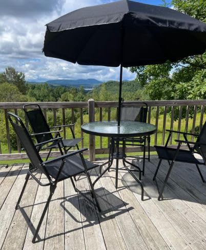 Shintenchi 6 Piece Patio Dining Set with Umbrella, Outdoor Furniture Set with 4 Folding Chairs and Tempered Glass Top Dining Table fot Lawn Backyard Garden Porch Black customer photo 2