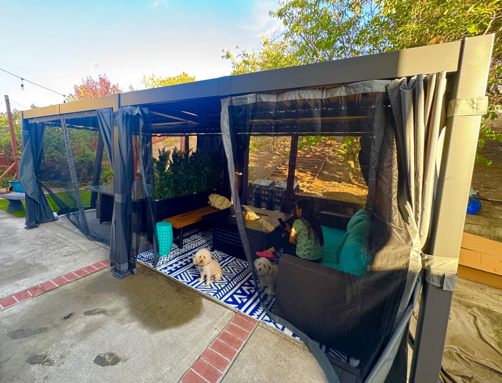 Airwire 10x12 FT Louvered Pergola with Curtains & Netting Gray customer photo 2
