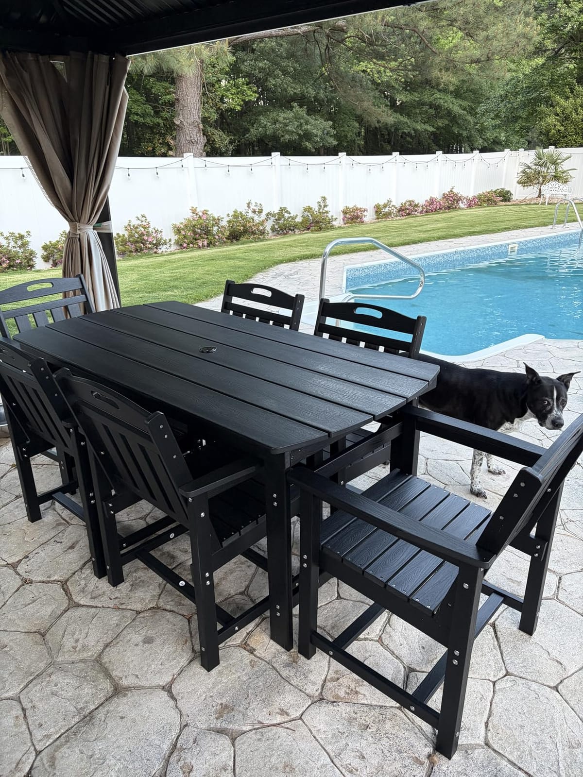 HDPE Outdoor Patio Dining Set with Table & 6 Chairs, All-Weather 7-Piece Outdoor Table and Chairs, 2