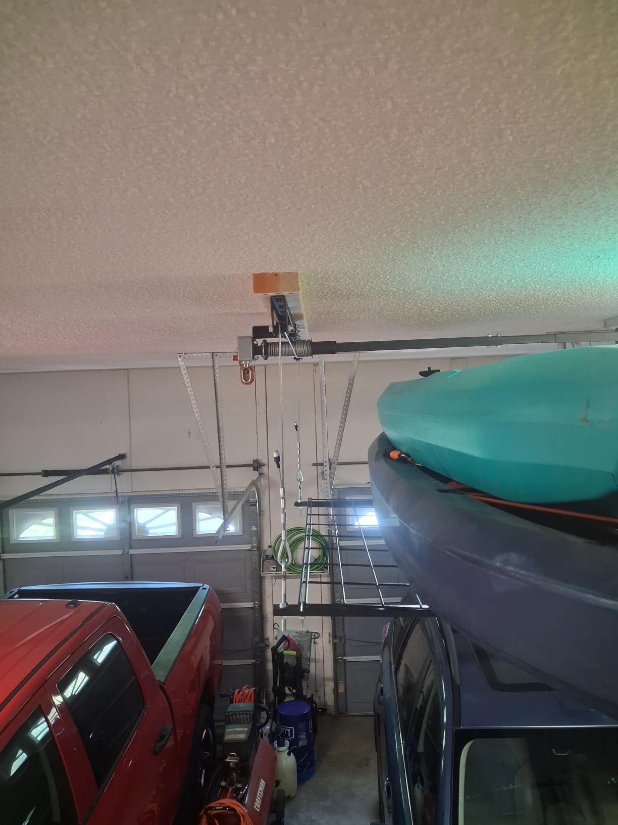 Overhead Garage Storage Rack for 10–12 FT Ceiling, Heavy-duty 4x4 FT Ceiling Storage Racks with Safety Lock, Ideal for Garage Storage Mounted Lift System and Storage Organizer, 250lbs Capacity customer photo 2
