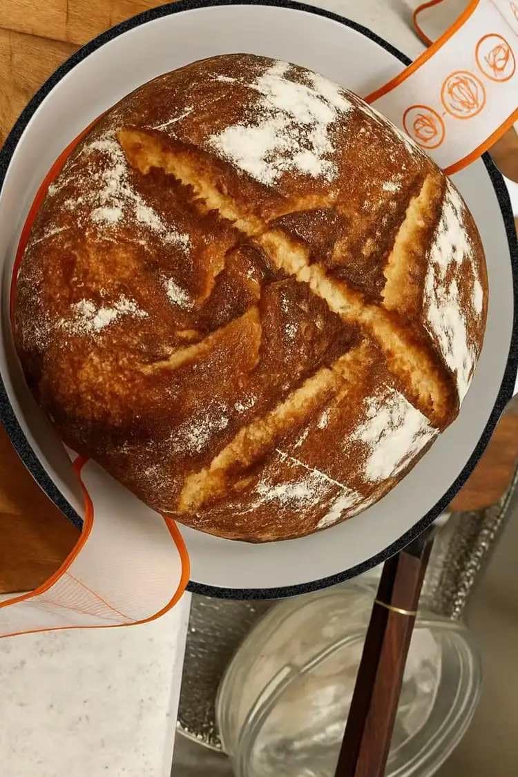 AHJ 6QT Dutch Oven For Bread Baking, Enameled Cast Iron Dutch Oven Pot with Lid, Multi-Functional Bread pan, Sourdough Baking Supplies with Proofing Basket, Cast Iron Bread Oven, Silicone Sling & Gloves. customer photo 1