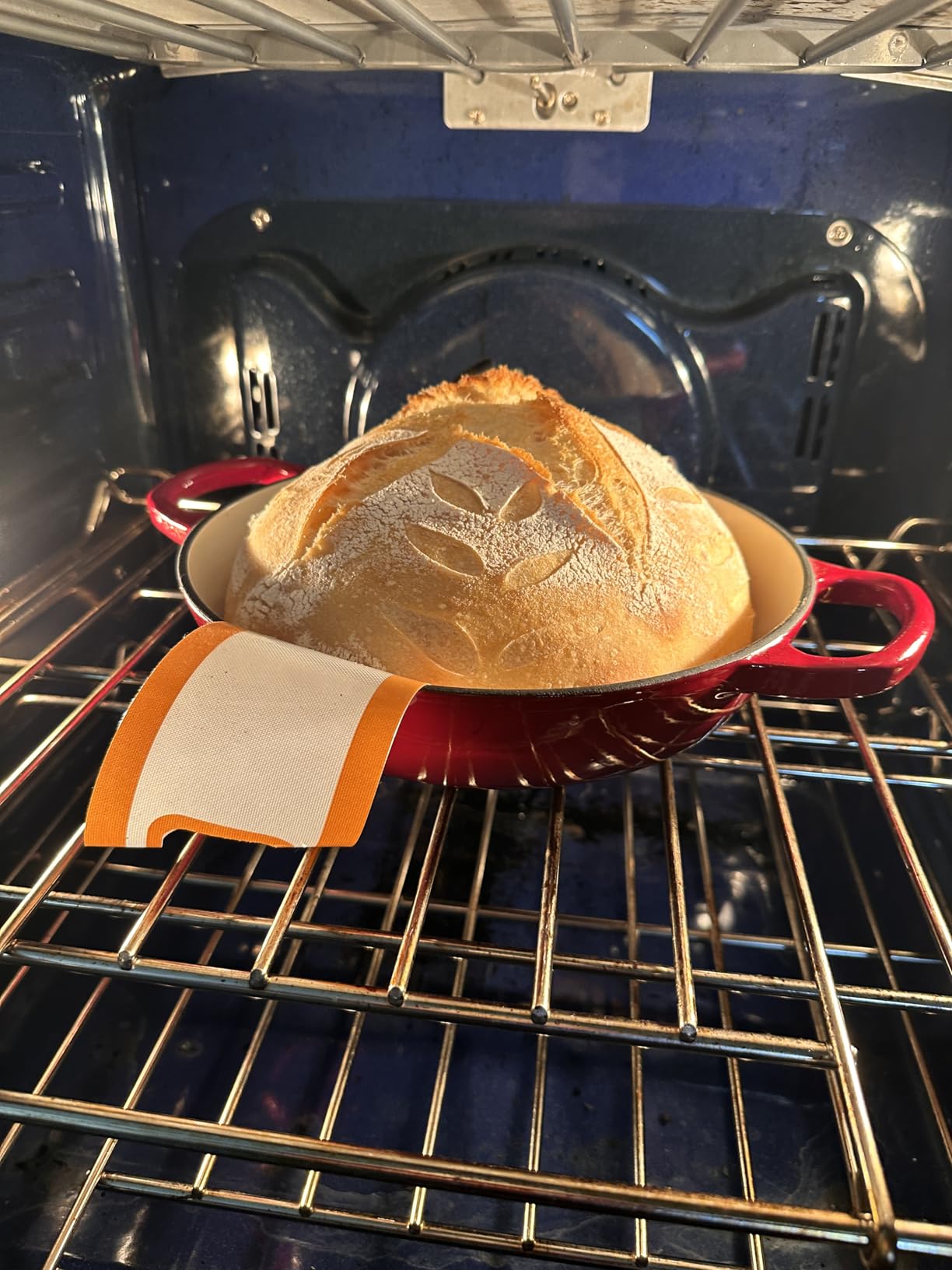 AHJ 6QT Dutch Oven For Bread Baking, Enameled Cast Iron Dutch Oven Pot with Lid, Multi-Functional Bread pan, Sourdough Baking Supplies with Proofing Basket, Cast Iron Bread Oven, Silicone Sling & Gloves. customer photo 2