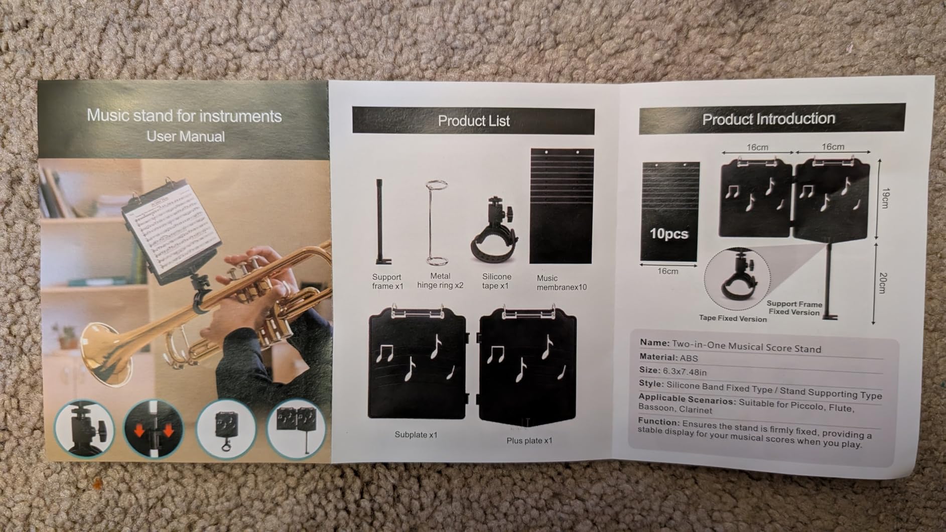 Trumpet Lyre 2 in 1 Adjustable Trumpet & Snare Drum Marching Band Lyre, Music Flip Folder with 10 Double-Sided Folio Pages Marching Band Accessory customer photo 1