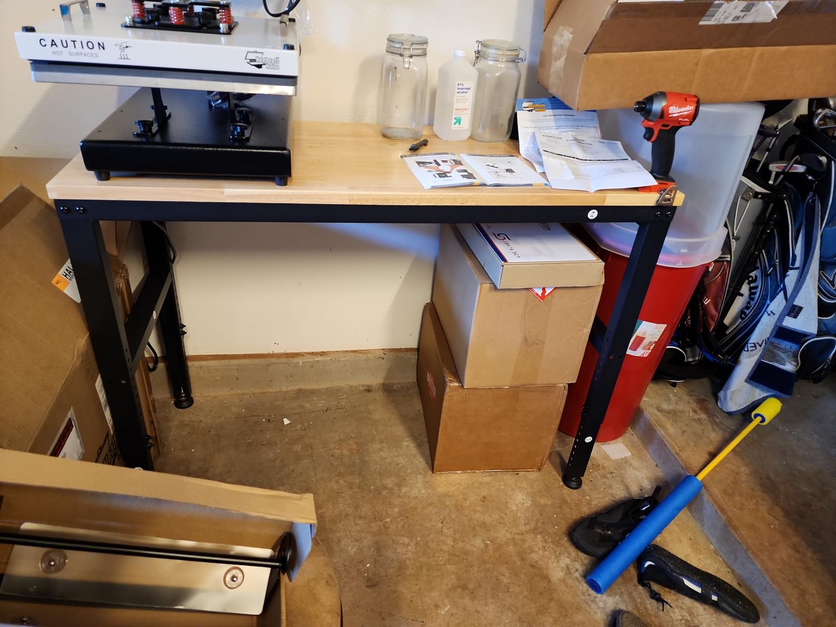 VEVOR Adjustable Workbench, 5000 lbs Capacity, 96 x 24 Inch Oak Wood Top Workstation with 4 AC Outlets & 2 USB Ports, Heavy-Duty Hardwood Worktable for Garage, Workshop, Home, Office, Commercial customer photo 1