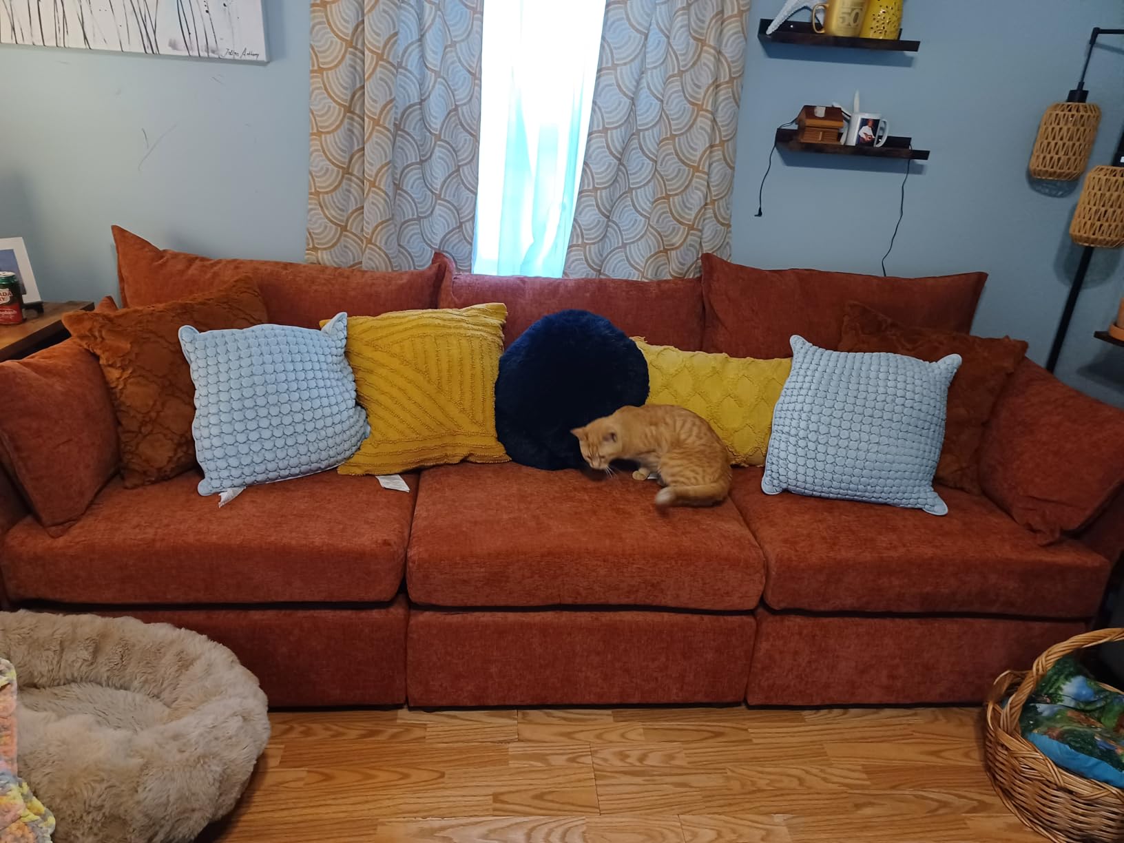 ABCASA Oversized Loveseat Sofa, Modern Modular Sectional Couch Terracotta Orange Fluffy Chenille Mid Century 2-Seat 24.5