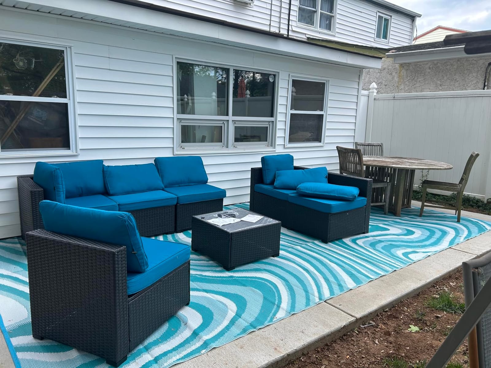 Aoxun Patio Furniture Set, 7 Piece Outdoor Sectional Sofas with Waterproof Cover, Wicker Rattan Outdoor Furniture Patio Conversation Set for Backyard, Garden Peacock Blue customer photo 1