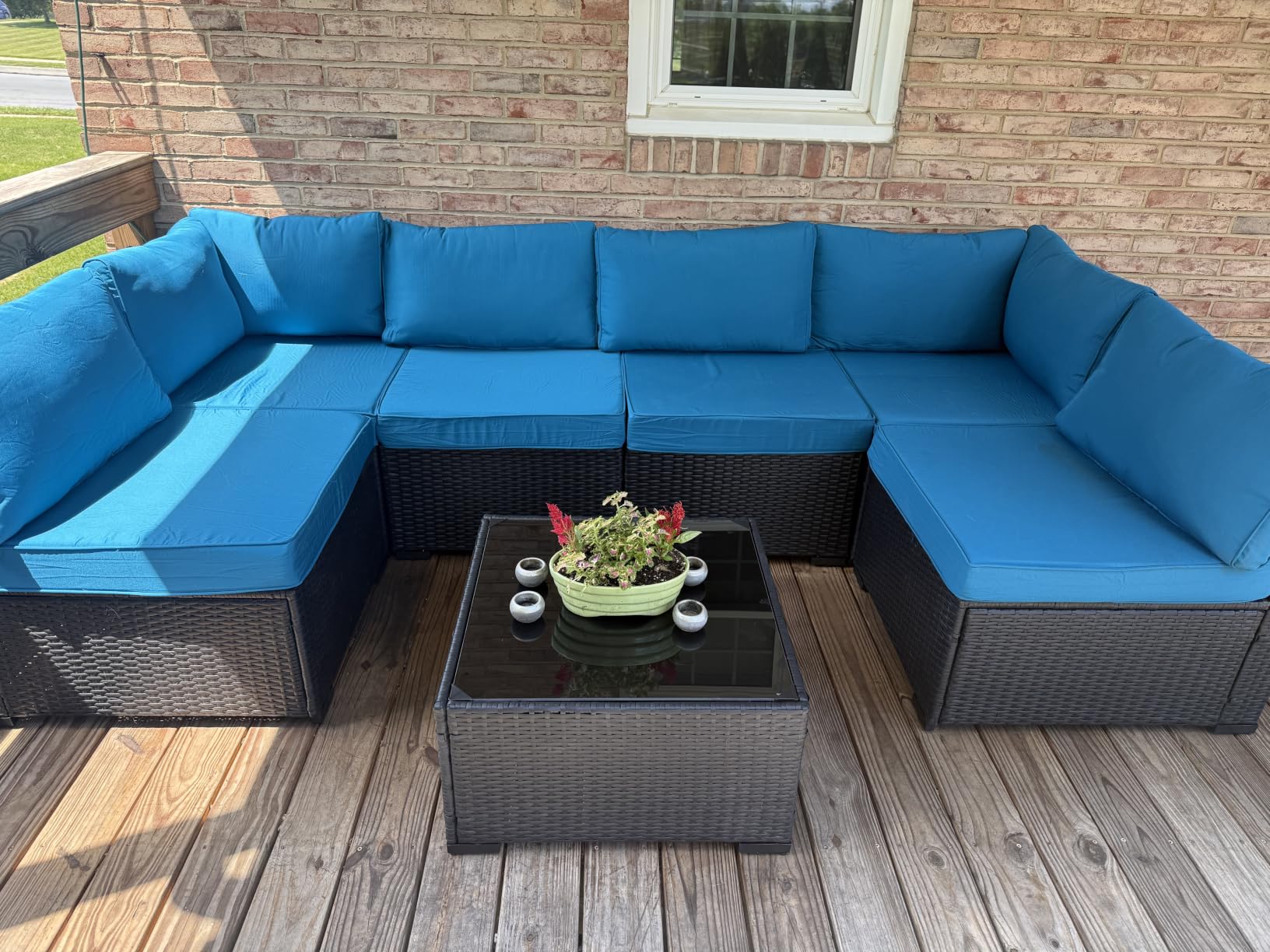Aoxun Patio Furniture Set, 7 Piece Outdoor Sectional Sofas with Waterproof Cover, Wicker Rattan Outdoor Furniture Patio Conversation Set for Backyard, Garden Peacock Blue customer photo 2