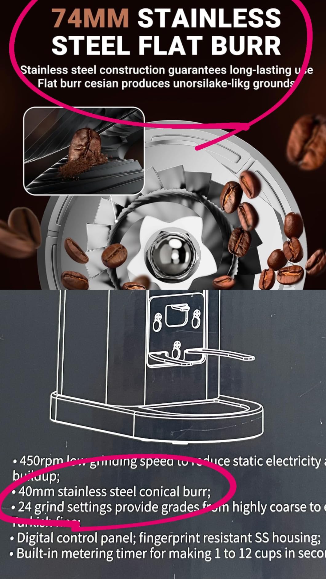 AMZCHEF 64mm Flat Burr Coffee Grinder, Espresso Grinder, 90 Grind Settings customer photo 1