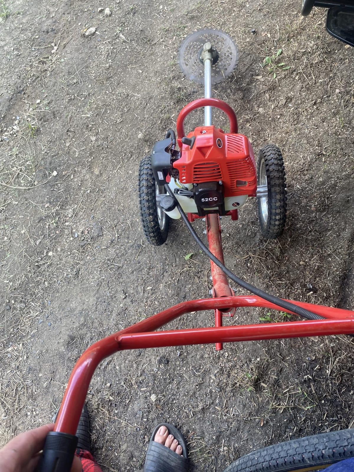 52CC Walk Behind Brush Cutter, 2 Stroke Gasoline Lawn Mower Trimmer, Air-Cooled Walk Behind String Trimmer w/Fuel Tank Gasoline Engine for Home Yards Gardens, 6500-7000R/Min customer photo 2