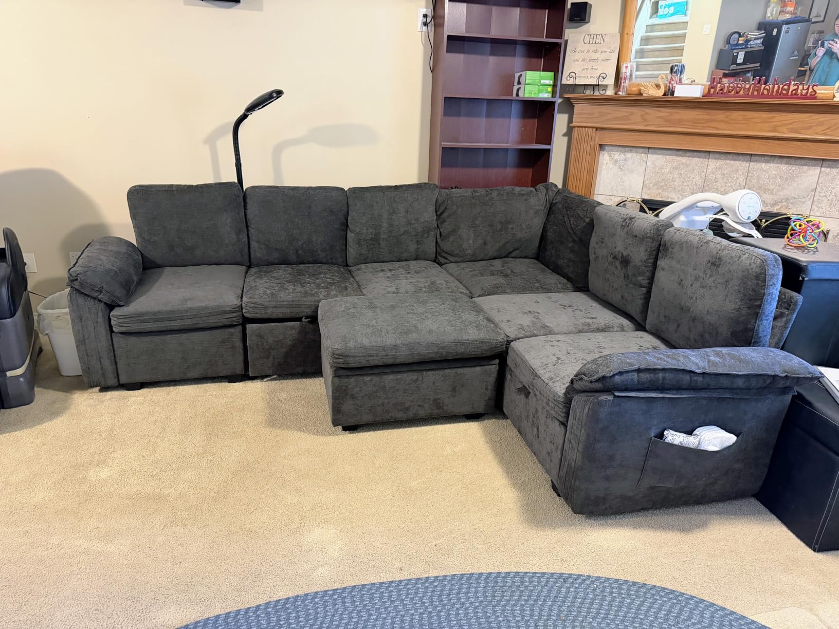 85'' Modular Sectional Sofa with Pull Out Bed, Sleeper Sofa, Dark Gray customer photo 1