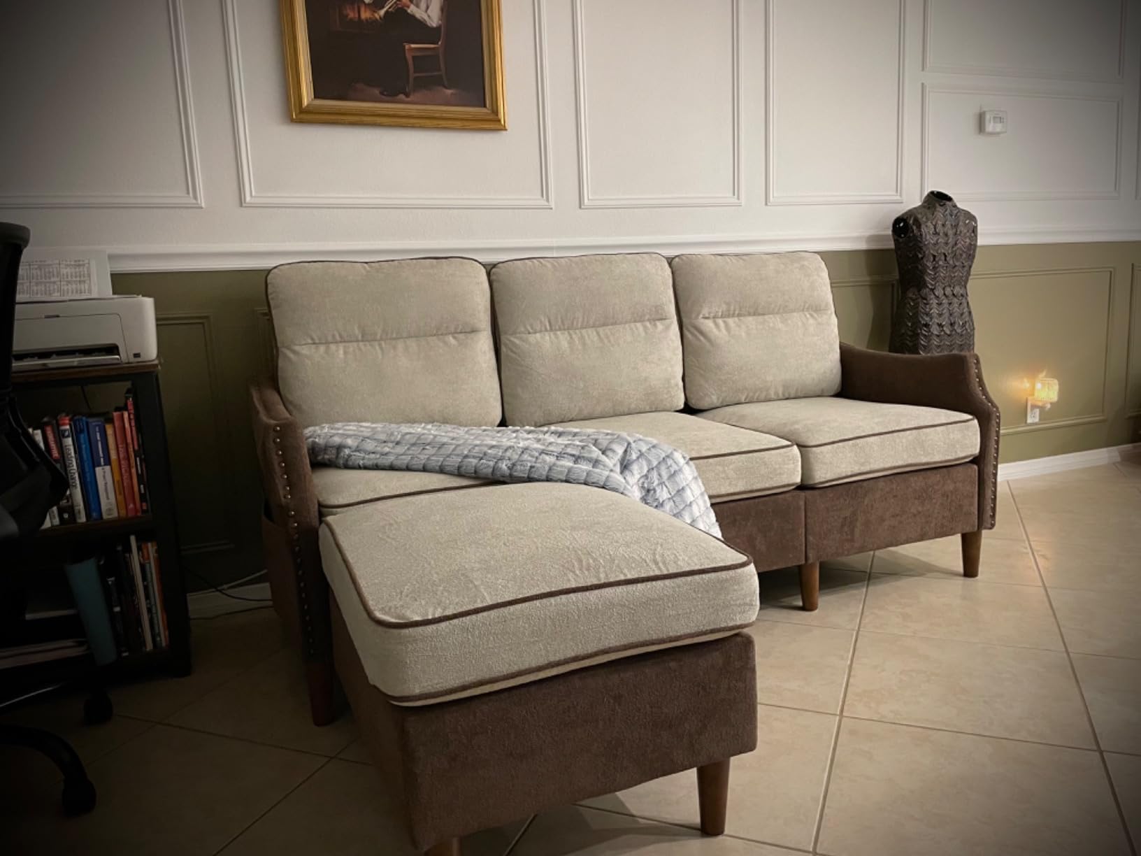 JAMFLY 3-Seat Reversible Sectional Sofa with Ottoman, Small Couch, Grey customer photo 2