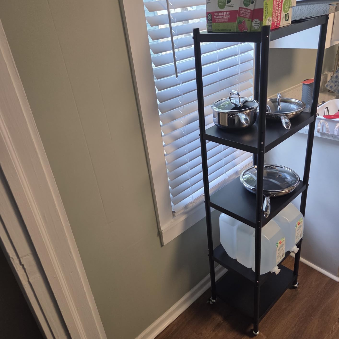 PXRACK 5-Tier Kitchen Storage Shelves, Adjustable Metal Shelves for Storage Pantry Shelves with Rolling Wheels, Storage Rack Shelving Unit Organizer for Bedroom Laundry Closet customer photo 1